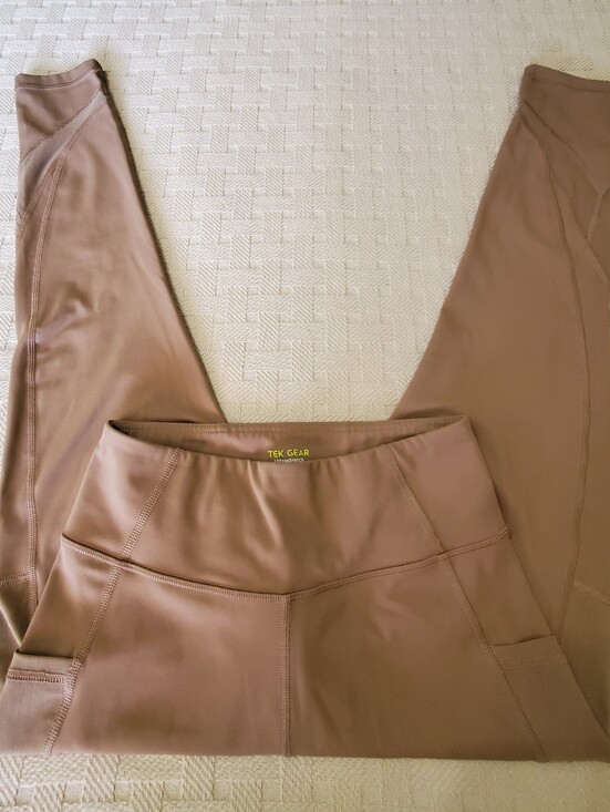 tek gear Pants - Tek Gear UltraStretch High Waisted Side Pocket Leggings Tan Taupe Mesh